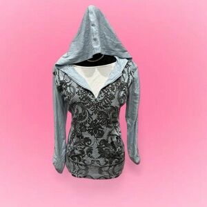 🩵Style & Co. Light Blue Hoodie with Black Floral Design